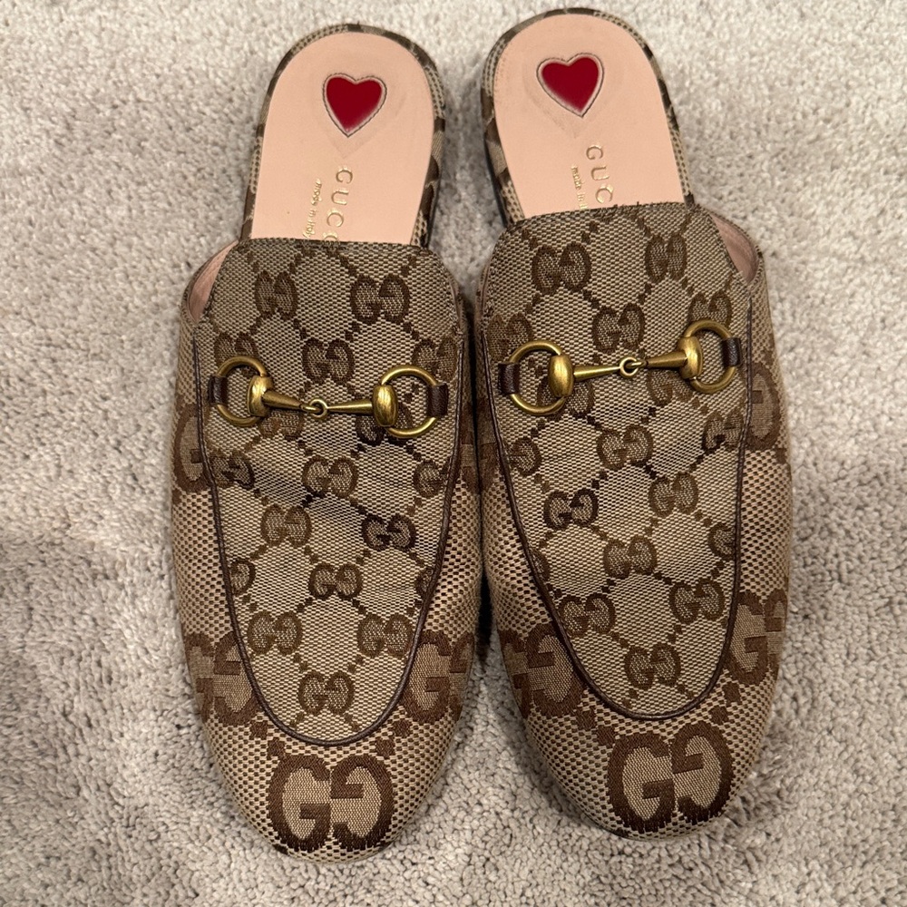 Authentic Gucci Brown GG Canvas Mules with Gold Hardware - Picture 7 of 9